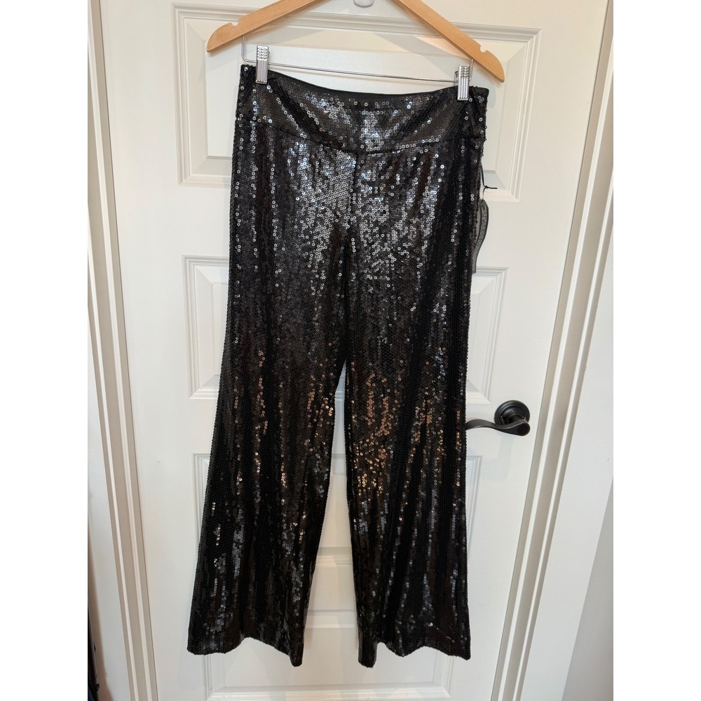 White House Black Market Legacy Black Sequin Wide Leg Pants Size 4R New - Picture 2 of 7